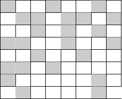 \begin{tabular}{|c|c|c|c|c|c|c|c|}
\hline
\multicolumn{1}{| >{\columncolor[rgb]{0.8,0.8,0.8}}l|}{\textcolor[rgb]{0.8,0.8,0.8}i}&\textcolor[rgb]{1,1,1}i&\textcolor[rgb]{1,1,1}i&\multicolumn{1}{>{\columncolor[rgb]{0.8,0.8,0.8}}l|}{\textcolor[rgb]{0.8,0.8,0.8}i}&\textcolor[rgb]{1,1,1}i&\textcolor[rgb]{1,1,1}i&\multicolumn{1}{>{\columncolor[rgb]{0.8,0.8,0.8}}l|}{\textcolor[rgb]{0.8,0.8,0.8}i}&\textcolor[rgb]{1,1,1}i\\ \hline
\textcolor[rgb]{1,1,1}i&\multicolumn{1}{>{\columncolor[rgb]{0.8,0.8,0.8}}l|}{\textcolor[rgb]{0.8,0.8,0.8}i}&\multicolumn{1}{>{\columncolor[rgb]{0.8,0.8,0.8}}l|}{\textcolor[rgb]{0.8,0.8,0.8}i}&\textcolor[rgb]{1,1,1}i&\multicolumn{1}{>{\columncolor[rgb]{0.8,0.8,0.8}}l|}{\textcolor[rgb]{0.8,0.8,0.8}i}&\multicolumn{1}{>{\columncolor[rgb]{0.8,0.8,0.8}}l|}{\textcolor[rgb]{0.8,0.8,0.8}i}&\textcolor[rgb]{1,1,1}i&\multicolumn{1}{>{\columncolor[rgb]{0.8,0.8,0.8}}l|}{\textcolor[rgb]{0.8,0.8,0.8}i}\\ \hline
\textcolor[rgb]{1,1,1}i&\textcolor[rgb]{1,1,1}i&\multicolumn{1}{>{\columncolor[rgb]{0.8,0.8,0.8}}l|}{\textcolor[rgb]{0.8,0.8,0.8}i}&\textcolor[rgb]{1,1,1}i&\multicolumn{1}{>{\columncolor[rgb]{0.8,0.8,0.8}}l|}{\textcolor[rgb]{0.8,0.8,0.8}i}&\textcolor[rgb]{1,1,1}i&\multicolumn{1}{>{\columncolor[rgb]{0.8,0.8,0.8}}l|}{\textcolor[rgb]{0.8,0.8,0.8}i}&\textcolor[rgb]{1,1,1}i\\ \hline
\multicolumn{1}{| >{\columncolor[rgb]{0.8,0.8,0.8}}l|}{\textcolor[rgb]{0.8,0.8,0.8}i}&\multicolumn{1}{>{\columncolor[rgb]{0.8,0.8,0.8}}l|}{\textcolor[rgb]{0.8,0.8,0.8}i}&\textcolor[rgb]{1,1,1}i&\textcolor[rgb]{1,1,1}i&\multicolumn{1}{>{\columncolor[rgb]{0.8,0.8,0.8}}l|}{\textcolor[rgb]{0.8,0.8,0.8}i}&\textcolor[rgb]{1,1,1}i&\textcolor[rgb]{1,1,1}i&\multicolumn{1}{>{\columncolor[rgb]{0.8,0.8,0.8}}l|}{\textcolor[rgb]{0.8,0.8,0.8}i}\\ \hline
\textcolor[rgb]{1,1,1}i&\textcolor[rgb]{1,1,1}i&\multicolumn{1}{>{\columncolor[rgb]{0.8,0.8,0.8}}l|}{\textcolor[rgb]{0.8,0.8,0.8}i}&\textcolor[rgb]{1,1,1}i&\textcolor[rgb]{1,1,1}i&\multicolumn{1}{>{\columncolor[rgb]{0.8,0.8,0.8}}l|}{\textcolor[rgb]{0.8,0.8,0.8}i}&\textcolor[rgb]{1,1,1}i&\textcolor[rgb]{1,1,1}i\\ \hline
\multicolumn{1}{| >{\columncolor[rgb]{0.8,0.8,0.8}}l|}{\textcolor[rgb]{0.8,0.8,0.8}i}&\multicolumn{1}{>{\columncolor[rgb]{0.8,0.8,0.8}}l|}{\textcolor[rgb]{0.8,0.8,0.8}i}&\textcolor[rgb]{1,1,1}i&\multicolumn{1}{>{\columncolor[rgb]{0.8,0.8,0.8}}l|}{\textcolor[rgb]{0.8,0.8,0.8}i}&\textcolor[rgb]{1,1,1}i&\textcolor[rgb]{1,1,1}i&\textcolor[rgb]{1,1,1}i&\textcolor[rgb]{1,1,1}i\\ \hline
\multicolumn{1}{| >{\columncolor[rgb]{0.8,0.8,0.8}}l|}{\textcolor[rgb]{0.8,0.8,0.8}i}&\textcolor[rgb]{1,1,1}i&\textcolor[rgb]{1,1,1}i&\textcolor[rgb]{1,1,1}i&\textcolor[rgb]{1,1,1}i&\textcolor[rgb]{1,1,1}i&\multicolumn{1}{>{\columncolor[rgb]{0.8,0.8,0.8}}l|}{\textcolor[rgb]{0.8,0.8,0.8}i}&\textcolor[rgb]{1,1,1}i\\ \hline
\textcolor[rgb]{1,1,1}i&\multicolumn{1}{>{\columncolor[rgb]{0.8,0.8,0.8}}l|}{\textcolor[rgb]{0.8,0.8,0.8}i}&\textcolor[rgb]{1,1,1}i&\textcolor[rgb]{1,1,1}i&\textcolor[rgb]{1,1,1}i&\textcolor[rgb]{1,1,1}i&\multicolumn{1}{>{\columncolor[rgb]{0.8,0.8,0.8}}l|}{\textcolor[rgb]{0.8,0.8,0.8}i}\\ \hline
\end{tabular}