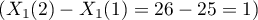 $\left(X_1(2)-X_1(1)=26-25=1\right)$