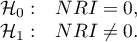 $
\begin{array}{cl}
\mathcal{H}_0: & NRI=0,\\
\mathcal{H}_1: & NRI\neq 0.
\end{array}
$