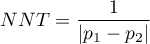 \begin{displaymath}
NNT=\frac{1}{|p_1-p_2|}
\end{displaymath}