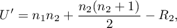 \begin{displaymath}
U'=n_1n_2+\frac{n_2(n_2+1)}{2}-R_2,
\end{displaymath}