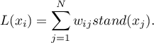 \begin{displaymath}
L(x_i)=\sum_{j=1}^Nw_{ij}stand(x_j).
\end{displaymath}