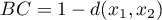 \begin{displaymath}
BC=1-d(x_1,x_2)
\end{displaymath}