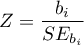 \begin{displaymath}
Z=\frac{b_i}{SE_{b_i}}
\end{displaymath}