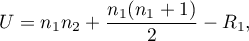 \begin{displaymath}
U=n_1n_2+\frac{n_1(n_1+1)}{2}-R_1,
\end{displaymath}