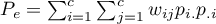 $P_e=\sum_{i=1}^c\sum_{j=1}^c w_{ij}p_{i.}p_{.i}$