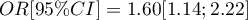 $OR[95\%CI]=1.60[1.14;2.22]$